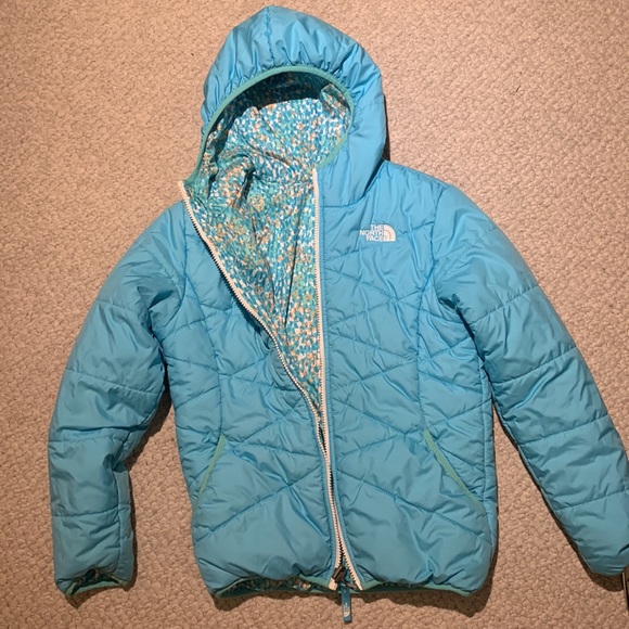 The North Face reversible turquoise puffer ski jacket girls 10 - Picture 2 of 11